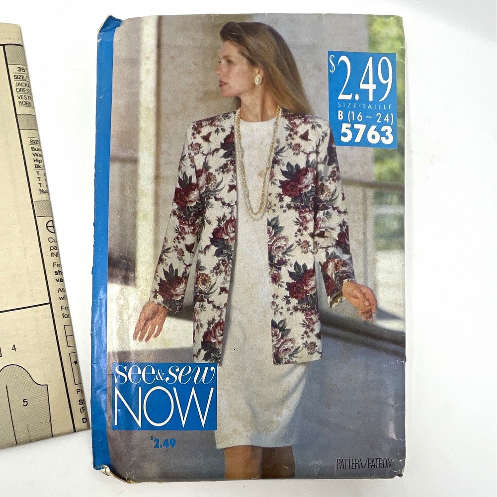 Butterick See & Sew 5763 Vintage Jacket Dress Sewing Pattern 16-24 1991